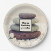 Stapelstenen Meditatieve Cairn Verjaardag Papieren Bordje (Voorkant)