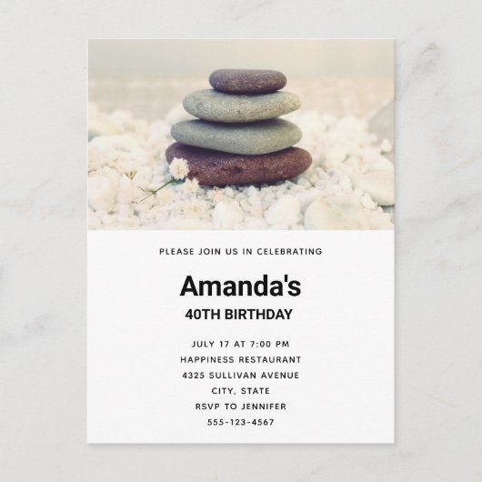 Stapelstenen Meditatieve Cairn Verjaardag Uitnodiging Briefkaart (Voorkant)