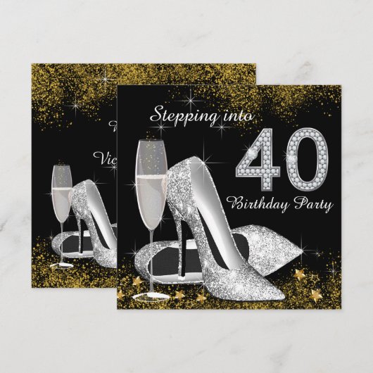 Stappen in 40 verjaardagsfeest zilver goud kaart (Voorkant / Achterkant)