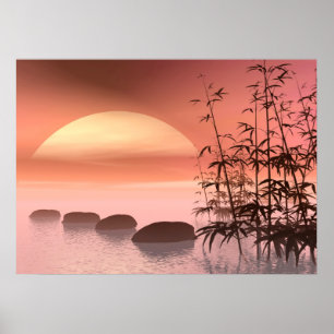Stappen naar rode zonsondergang poster