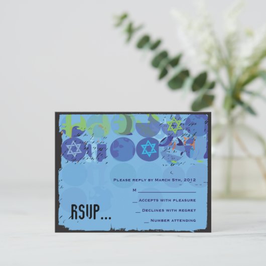 STAPPEN STONES Bar Bat Mitzvah Reply Card RSVP Kaartje (Staand voorkant)