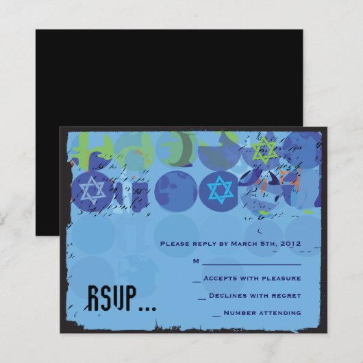 STAPPEN STONES Bar Bat Mitzvah Reply Card RSVP Kaartje (Voorkant / Achterkant)