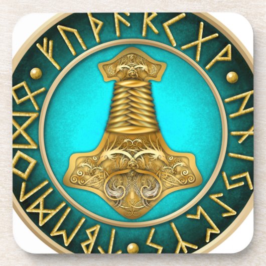 Stappen - Thors Hammer - Blauwgroen Bier Onderzetter (Voorkant)