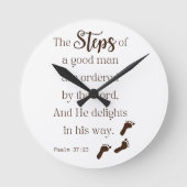Stappen van een goed Man - Psalm 37:23 Ronde Klok (Voorkant)