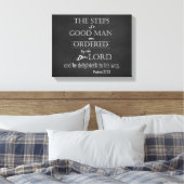Stappen van een goede Man Bijbel Verse Typografie Canvas Afdruk (Insitu (Slaapkamer))