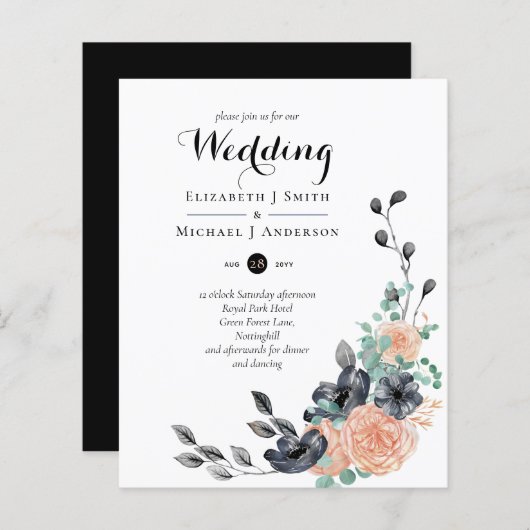 Stappend zwart koraal - Floral Wedding vraagt om b (Voorkant / Achterkant)