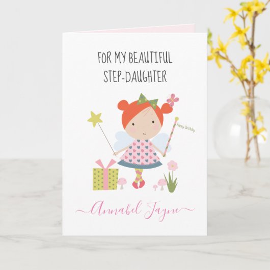 Stapsdochter verjaardagsmeisjes, grillig kaart (Gele Bloem)