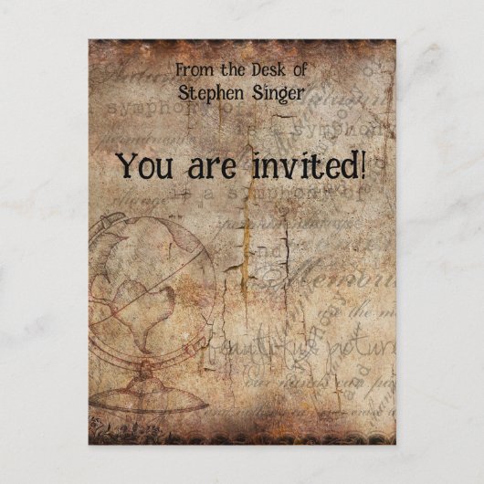 Stapsgewijs Wereldbol Reisjournaal met stuurdruk Uitnodiging Briefkaart (Voorkant)