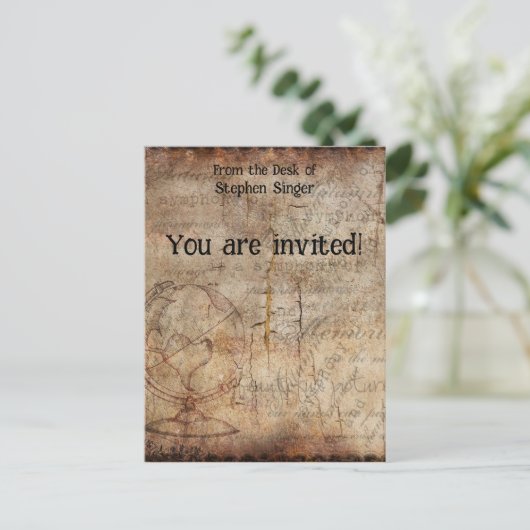 Stapsgewijs Wereldbol Reisjournaal met stuurdruk Uitnodiging Briefkaart (Staand voorkant)