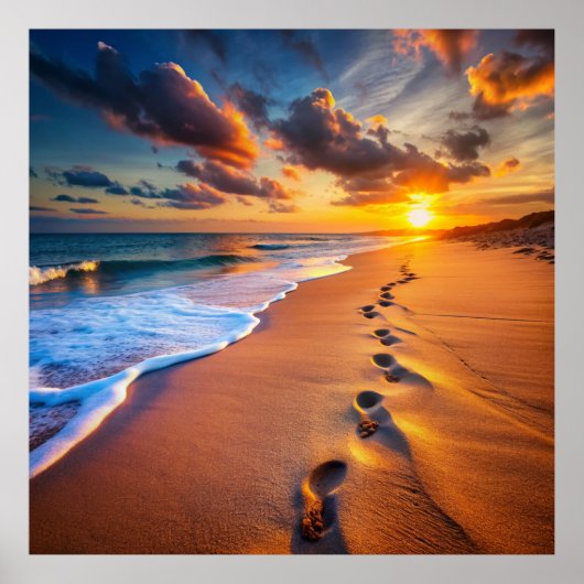 stapsporen op het strand poster (Voorkant)