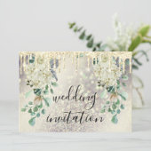 Stapt Glitter Floral Mint Green Wedding Gold uit Kaart (Staand voorkant)