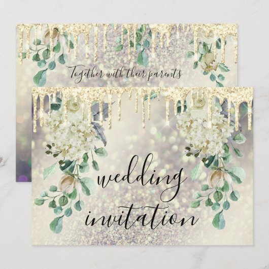 Stapt Glitter Floral Mint Green Wedding Gold uit Kaart (Voorkant / Achterkant)