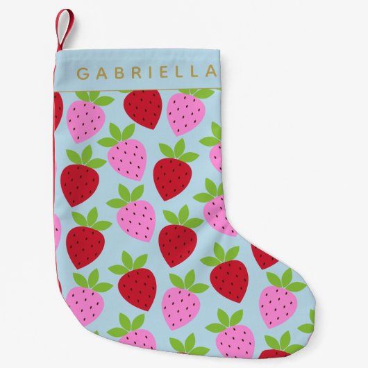 Stapte aardbeien in roze rood blauw op maat kleine kerstsok (Voorkant)