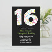 Star 16th Birthday Party Invitation Kaart (Staand voorkant)