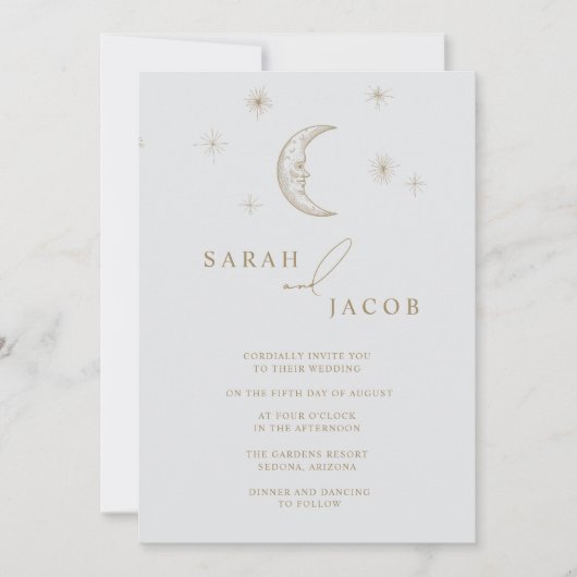 Star and Moon Celestial Photo Wedding Invitation Kaart (Voorkant)
