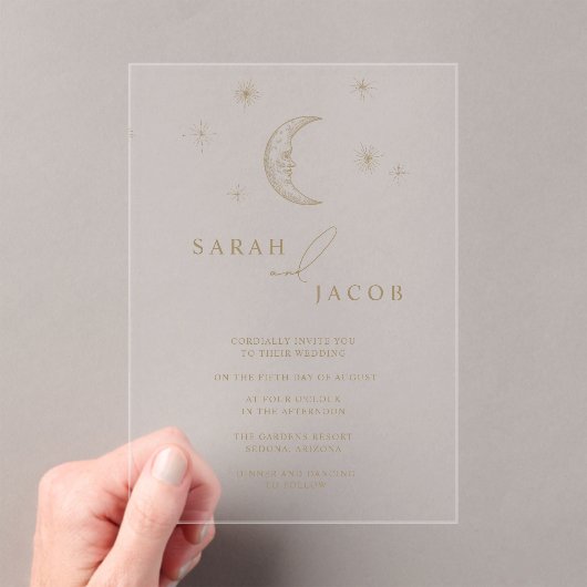 Star and Moon Celestial Wedding Invitation Acryl Uitnodigingen (Insitu (Draagbaar))