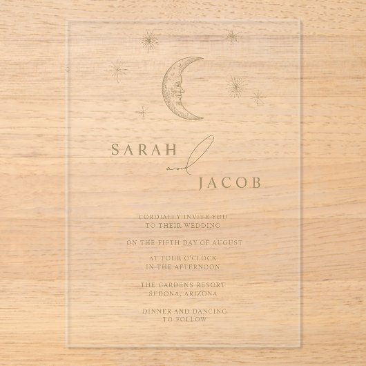 Star and Moon Celestial Wedding Invitation Acryl Uitnodigingen (Voorkant)