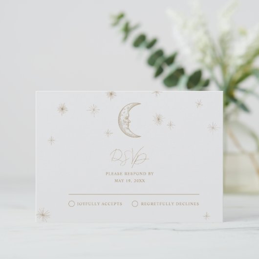 Star and Moon Celestial Wedding RSVP Card (Staand voorkant)