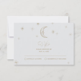 Star and Moon Celestial Wedding RSVP Card Kaartje
