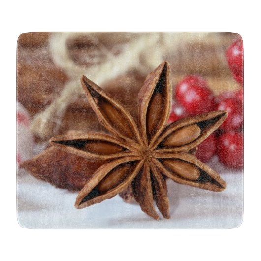 Star Anise Holiday Glass Cutting Board Snijplank (Voorkant)