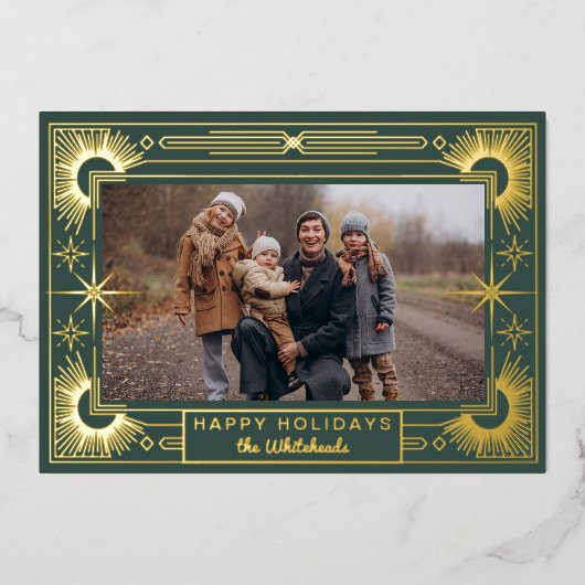 Star Art Deco Foto Gelukkig Vakantiebos Folie Feestdagenkaart (Voorkant)