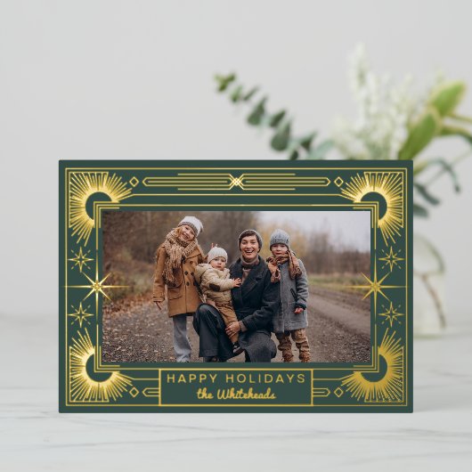 Star Art Deco Foto Gelukkig Vakantiebos Folie Feestdagenkaart (Staand Voorkant)