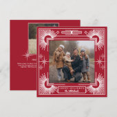 Star Art Deco Foto Gelukkige Vakantie Rood Feestdagenkaart (Voorkant / Achterkant)