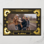 Star Art Deco Foto Happy Holiday Zwart Folie Feestdagenkaart (Voorkant)