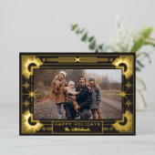 Star Art Deco Foto Happy Holiday Zwart Folie Feestdagenkaart (Staand Voorkant)