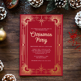 Star Art Deco Kerstvakantie Folie Uitnodiging