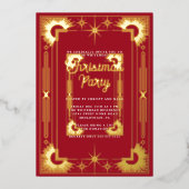 Star Art Deco Kerstvakantie Folie Uitnodiging (Voorkant)