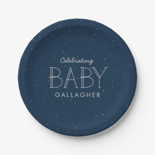 Star baby shower navy blue gepersonaliseerd papieren bordje