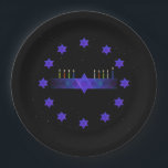 Star Bar Menorah Papieren Bordje<br><div class="desc">Voor je Chanoeka feest. Een paarse en blauwe fractal afbeelding,  met een Magen David (davidster),  in het midden,  als een Chanoeka menorah. Allemaal op een starfield achtergrond. Dit afbeelding is ook beschikbaar op Chanukkah feestuitnodigingen en vele andere items.</div>
