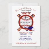 Star Baseball Player Birthday - Dark Red en Blue Kaart (Voorkant)