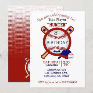 Star Baseball Player Birthday - Dark Red en Blue Kaart