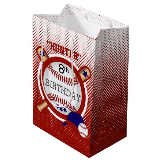 Star Baseball Player Birthday - Dark Red en Blue Medium Cadeauzakje (Achterkant Gekanteld)