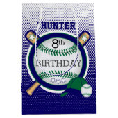 Star Baseball Player Birthday - Green en Blue Medium Cadeauzakje (Voorkant)