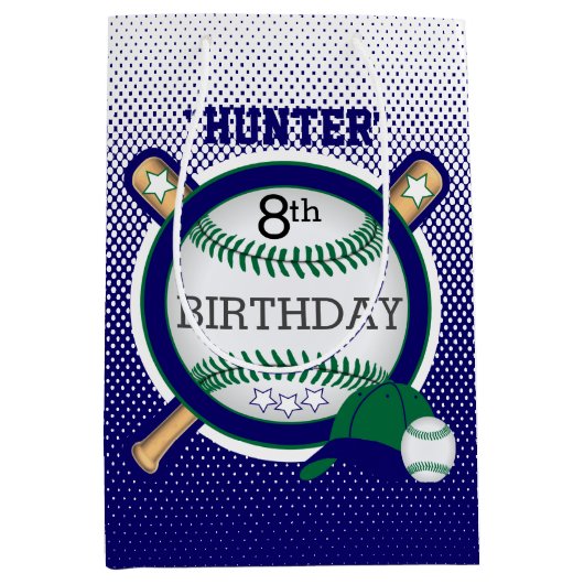 Star Baseball Player Birthday - Green en Blue Medium Cadeauzakje (Voorkant)