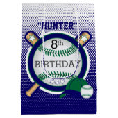 Star Baseball Player Birthday - Green en Blue Medium Cadeauzakje (Achterkant)
