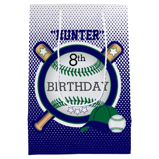 Star Baseball Player Birthday - Green en Blue Medium Cadeauzakje (Achterkant)