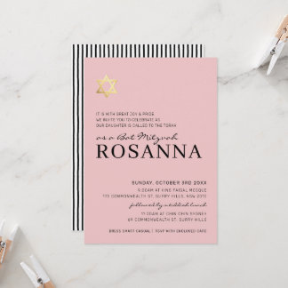 STAR Bat Mitzvah modern minimalistisch parijs roze Kaart