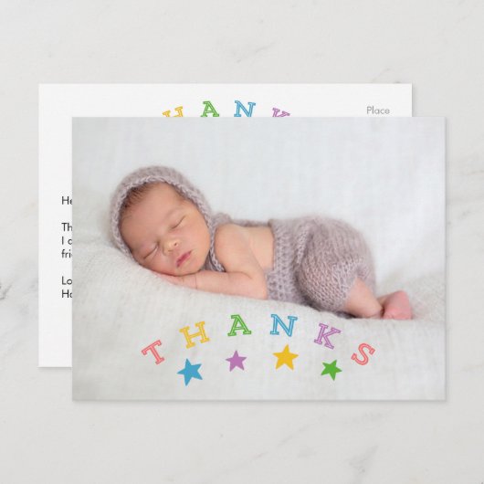 Star Bedankt | Foto Baby Dank u Briefkaart (Voorkant / Achterkant)