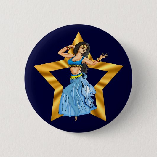 Star Belly Dancing Girl Ronde Button 5,7 Cm (Voorkant)