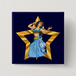 Star Belly Dancing Girl Vierkante Button 5,1 Cm