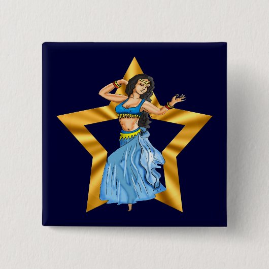 Star Belly Dancing Girl Vierkante Button 5,1 Cm (Voorkant)