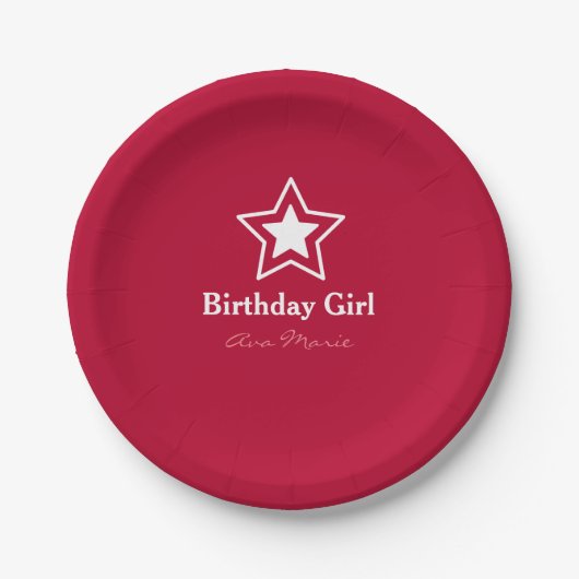 Star Birthday Girl Party Papieren Bordje (Voorkant)