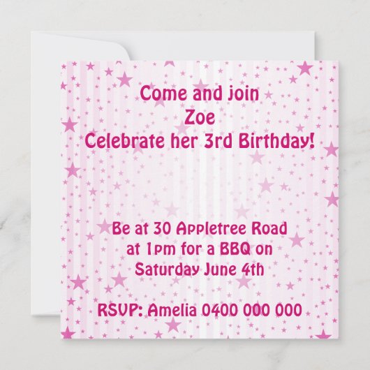 Star Birthday Uitnodiging (Achterkant)