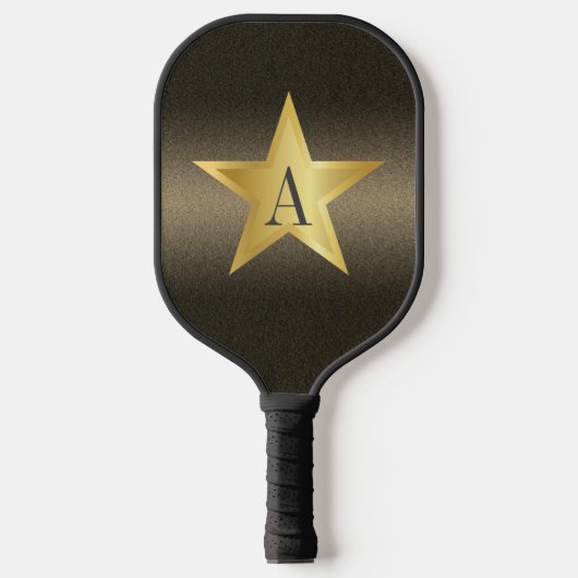 Star Black & Gold Pickleball Star Player Monogram Pickleball Paddle (Voorkant)