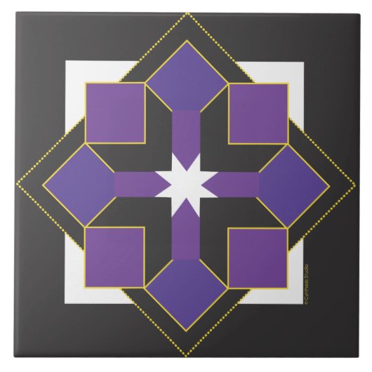 Star Block Tile, Trivet of Top - Paars en zwart Tegeltje (Voorkant)