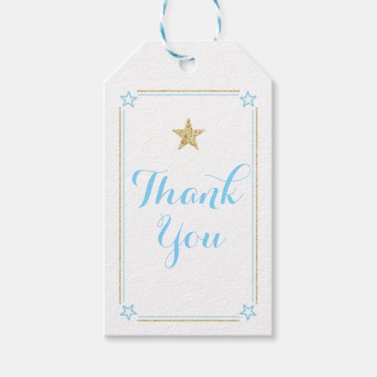Star Blue Gold Glitter Bedankt Cadeaulabel (Voorkant)